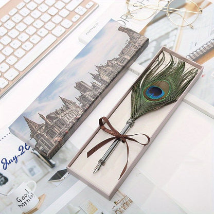 Peacock Feather Pen Dip Water Pen Feather Pen Adult Signature Pen Small Gift Box For Mom, Teacher And Classmates Holiday Gift