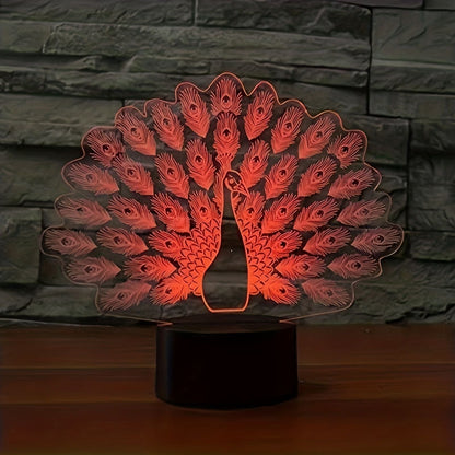 1pc Peacock 3D Illusion Lamps Nightlight With Remote Control, 16 Colors Touch Switch Table Desk Lamps Holiday Xmas Birthday Toys Gifts For Baby Nursery Toddler