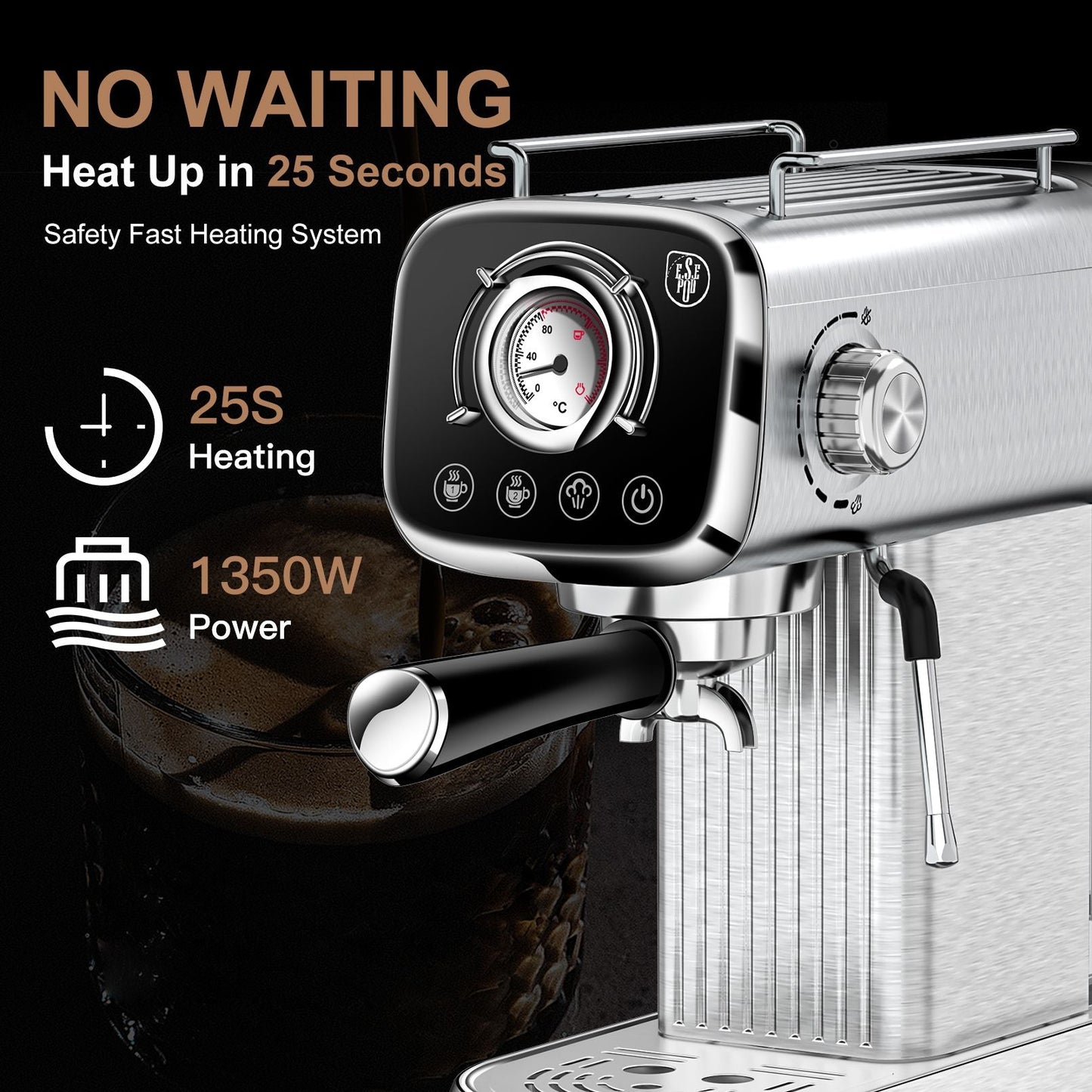 PlumChef Espresso Machine 20 Bar Professional Compact Household Coffee Espresso Maker with Milk Frother Steam Wand Temperature Gauge 34oz Water Tank Low Noise Coffee Machine for Latte Cappuccino