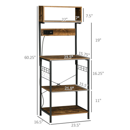 HOMCOM Baker's Rack with Power Outlet, USB Charging, Microwave Stand, Coffee Bar & Adjustable Shelves