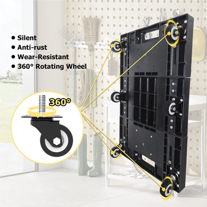 Folding Hand Truck 330lbs, Portable Heavy Duty Dolly Cart, 6 Wheels Collapsible Luggage Cart with 1 Elastic Ropes - Compact Trolley Cart for Easy Moving