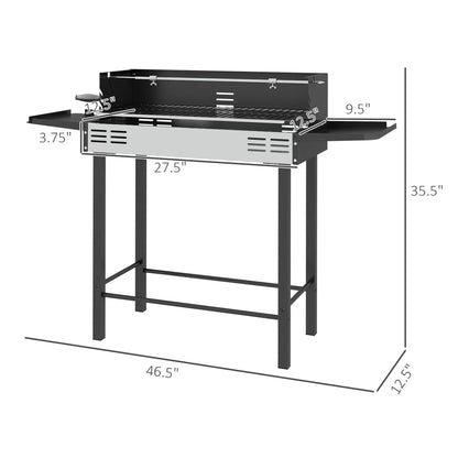Outsunny BBQ Rotisserie Charcoal Grill for Chicken Turkey with 3-Level Grate Storage Shelves Stainless Steel