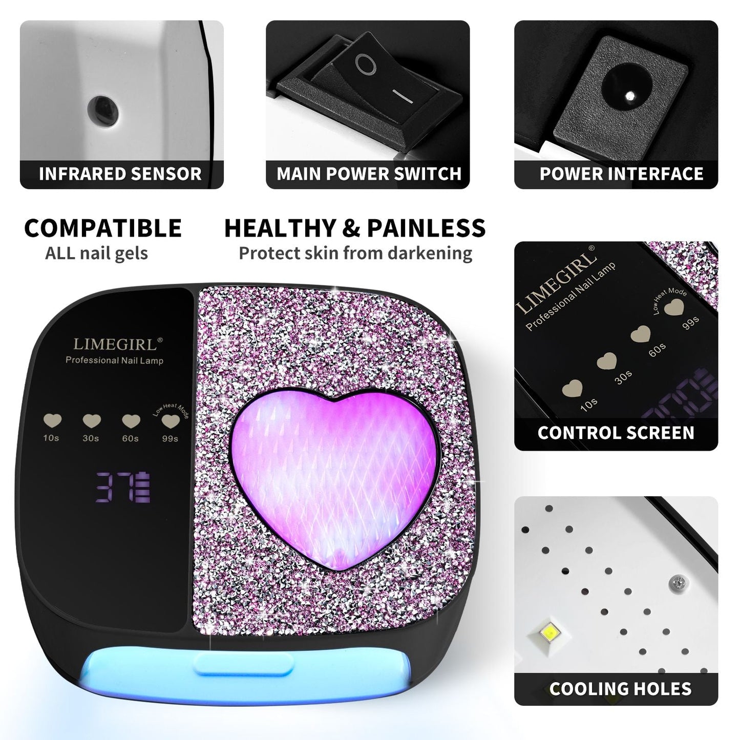LimeGirl Cordless Nail Dryer for Gel Polish, UV LED Nail Lamp with Fast Curing UV Light & 4 Timer Settings, Portable Rechargeable Gel Lamp Nail Art Tool for Manicure Pedicure at Home & Salon