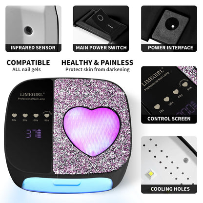 LimeGirl Cordless Nail Dryer for Gel Polish, UV LED Nail Lamp with Fast Curing UV Light & 4 Timer Settings, Portable Rechargeable Gel Lamp Nail Art Tool for Manicure Pedicure at Home & Salon