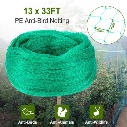13 x 33ft Garden Netting Heavy Duty PE Anti Bird Netting Plants Fruits Tree Vegetables Protection Netting Net