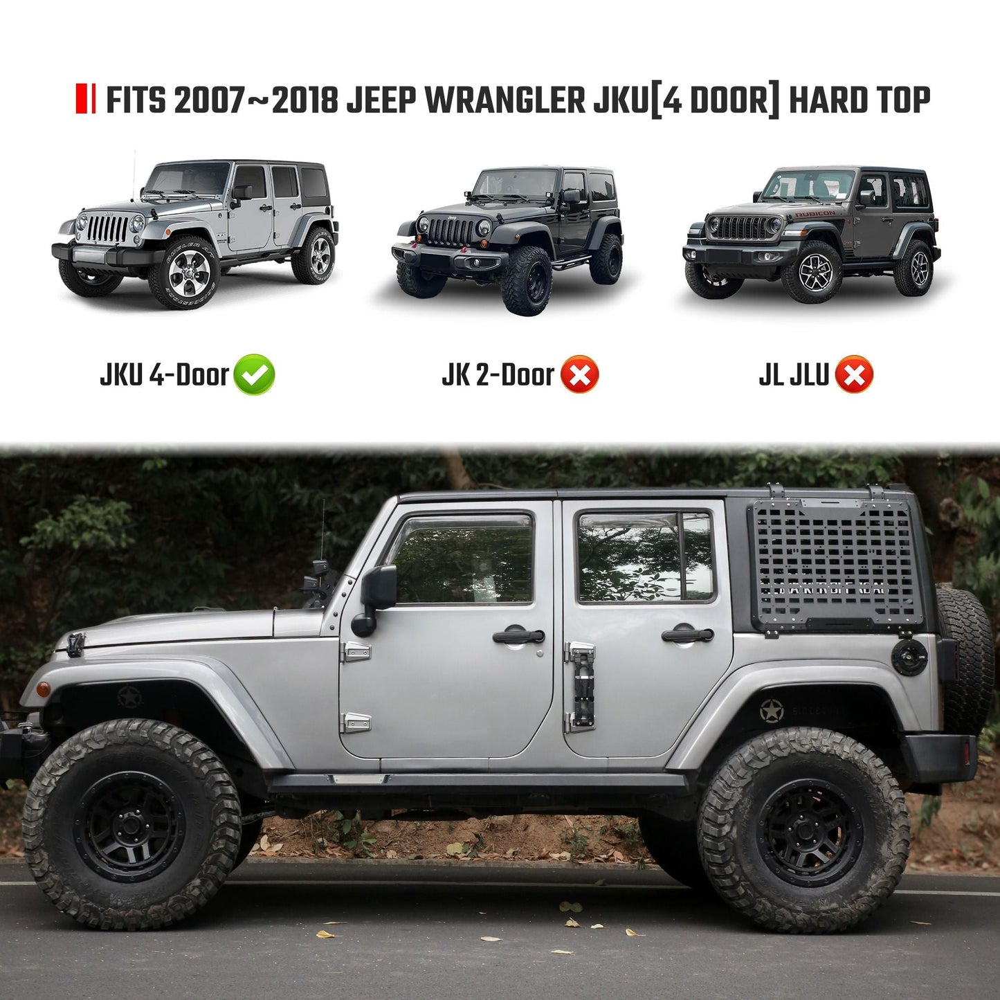 Rear Window Storage Panel,Window Cargo Shelf Compatible with Jeep Wrangler 2007-2018 JK 4 Doors Tactical Storage System Multifunctional Flank Kit 2PCS