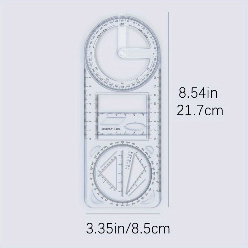 Multifunctional Ruler Function Geometric Graphic Ruler Rotatable Student Universal Ruler Drawing Tool Hand Copy Paper Template Drawing Ruler Triangle Ruler