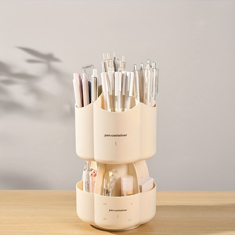 Office Desk 360 ° Rotating Double Layer Pen Holder Stationery Storage Box School Large Capacity Multifunctional Creative Pen Holder