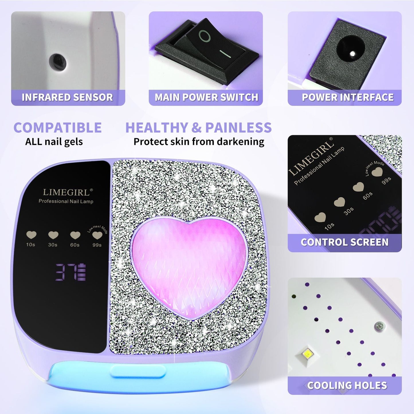 LimeGirl Cordless Nail Dryer for Gel Polish, UV LED Nail Lamp with Fast Curing UV Light & 4 Timer Settings, Portable Rechargeable Gel Lamp Nail Art Tool for Manicure Pedicure at Home & Salon