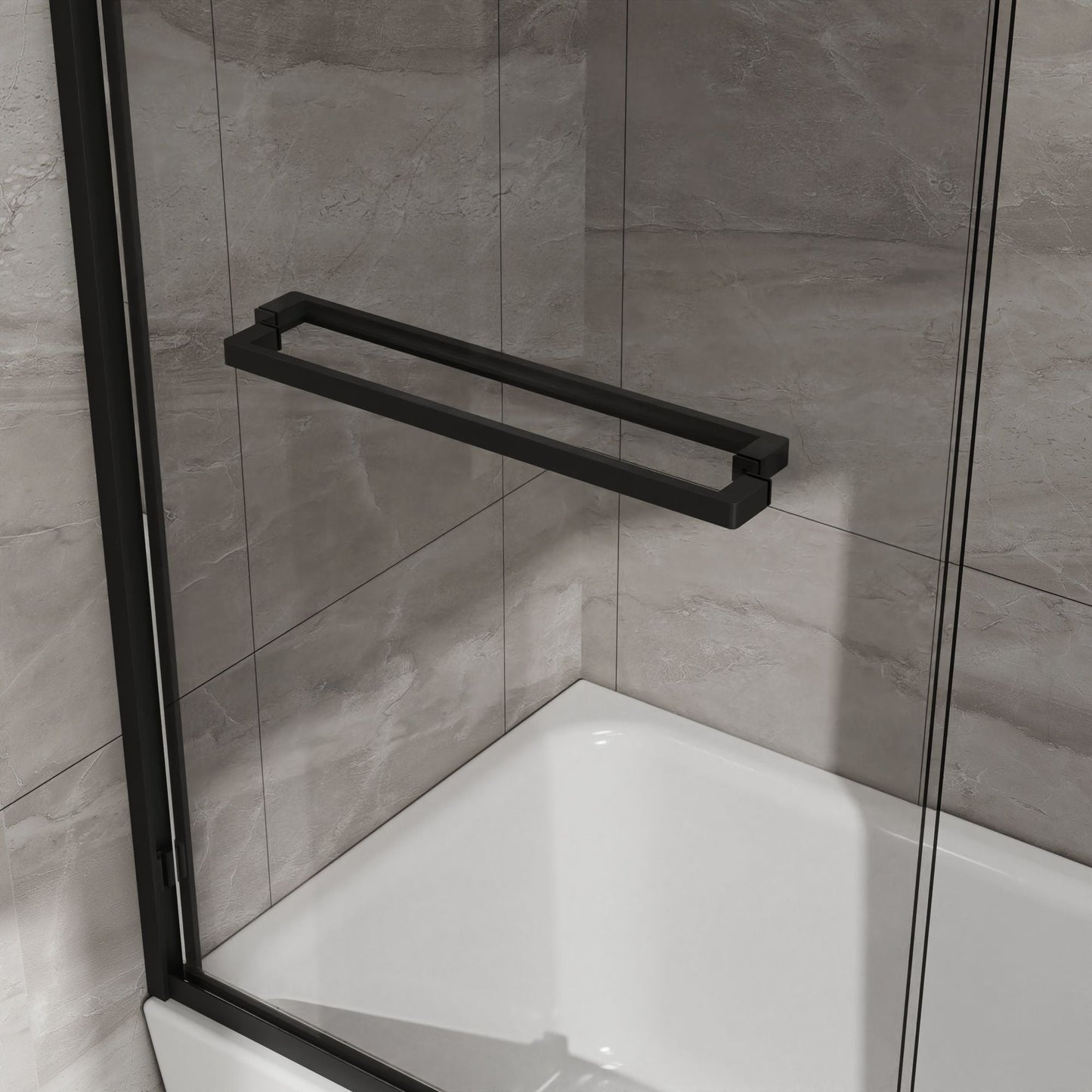 Double Sliding Bathtub Shower Door 60 in. W x 58 in. H Aluminum Framed Shower Enclosure for Tub with SGCC Clear Tempered Glass, Stainless Steel Hardware, Matte Black