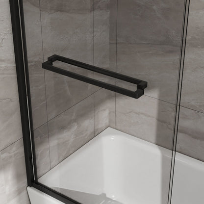 Double Sliding Bathtub Shower Door 60 in. W x 58 in. H Aluminum Framed Shower Enclosure for Tub with SGCC Clear Tempered Glass, Stainless Steel Hardware, Matte Black