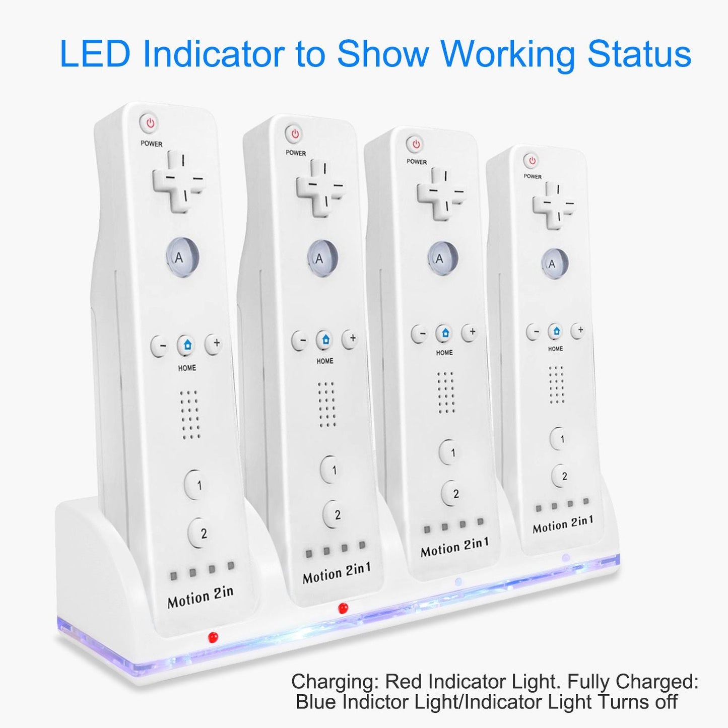 4 Remotes Charging Dock Game Controller Charger 2800mAh Rechargeable Battery Charging Stations w/ LED Indicator for Wii Nintendo