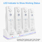 4 Remotes Charging Dock Game Controller Charger 2800mAh Rechargeable Battery Charging Stations w/ LED Indicator for Wii Nintendo