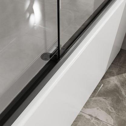 Double Sliding Bathtub Shower Door 60 in. W x 58 in. H Aluminum Framed Shower Enclosure for Tub with SGCC Clear Tempered Glass, Stainless Steel Hardware, Matte Black