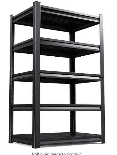 5-layer living room storage rack unit, 72" adjustable storage rack, 2000LBS metal storage rack for home use, suitable for kitchen, living room, storage room, basement and warehouse, black