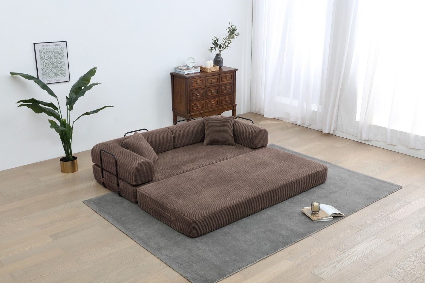 77.9'' Convertible Folding Sofa Bed – 4-in-1 Modular Floor Couch, Corduroy Small Cloud Couch, Compressed Foldable Sleeper Sofa, King Size Futon for Bedroom, Guest Room (Pink)