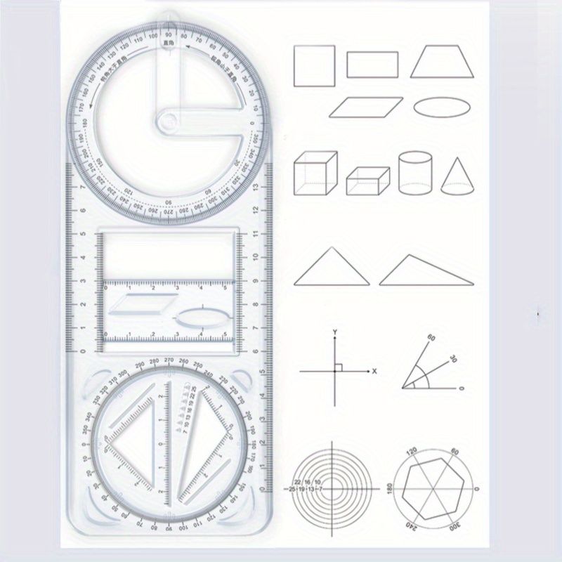 Multifunctional Ruler Function Geometric Graphic Ruler Rotatable Student Universal Ruler Drawing Tool Hand Copy Paper Template Drawing Ruler Triangle Ruler