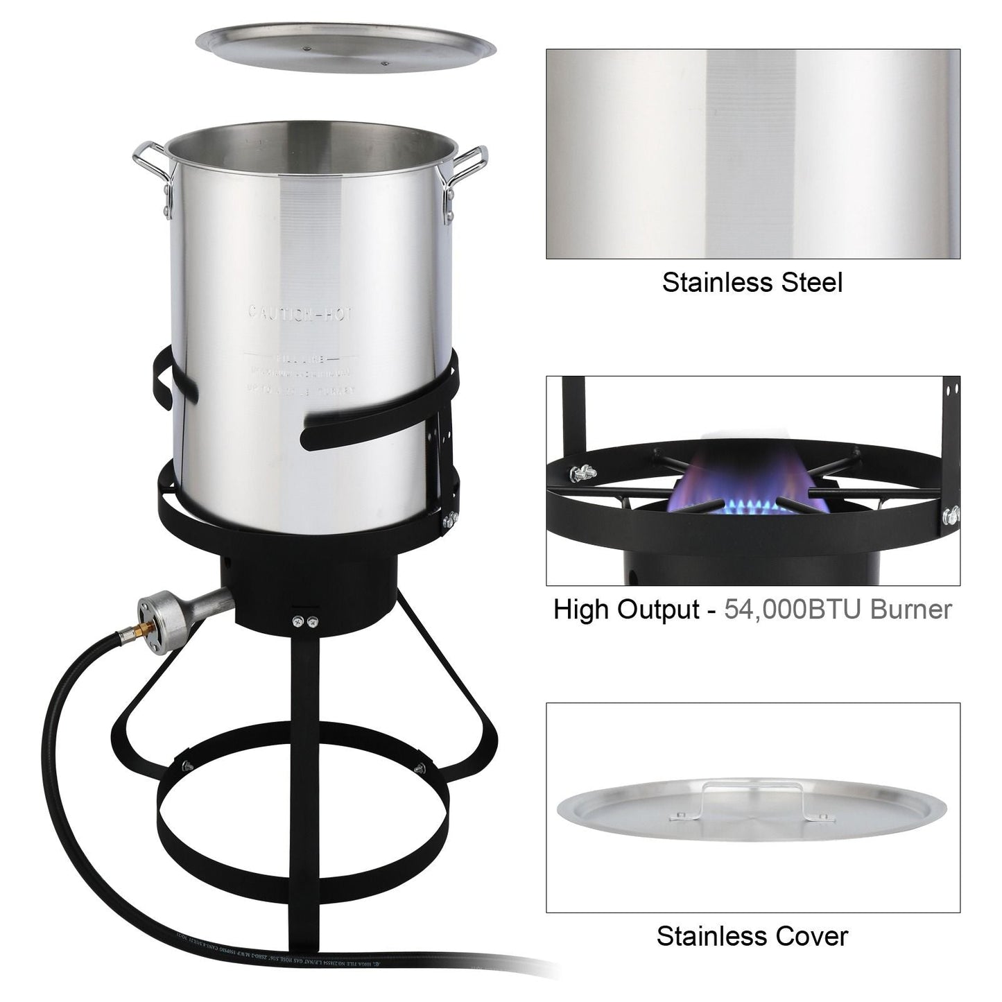 30QT Propane Turkey Fryer Set Silver Aluminum Pot with Black Round Iron Stand Outdoor Gas Deep Fryer Kit for Frying Turkey Seafood and Boiling Crawfish Backyard Cooking Equipment