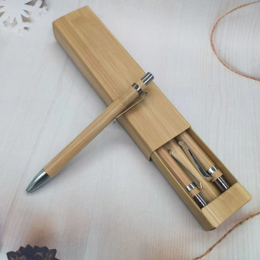 4Pcs Set Bamboo Wood Ballpoint Pen 1.0mm Bullet Tip Blue Black Ink Signature Ball Pen Office School Wrting Stationery