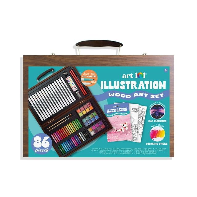 Art 101 Illustration Wood Art Set 86-Piece Multifunctional Drawing And Painting Kit For Children Ages 8+