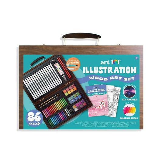 Art 101 Illustration Wood Art Set 86-Piece Multifunctional Drawing And Painting Kit For Children Ages 8+