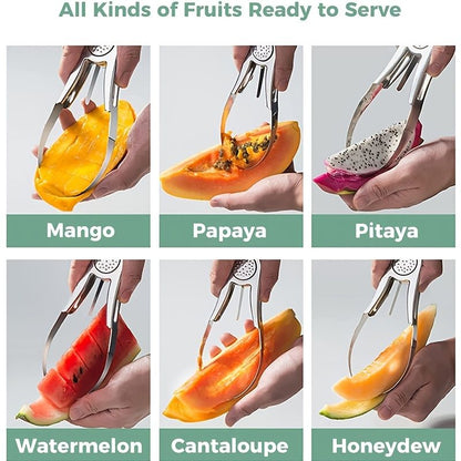 1pc 4-in-1 304 Stainless Steel Mango Divider Cuber - Slicer, Peeler, Cutter, and Remover for Watermelon, Dragon Fruit, Avocado, and More