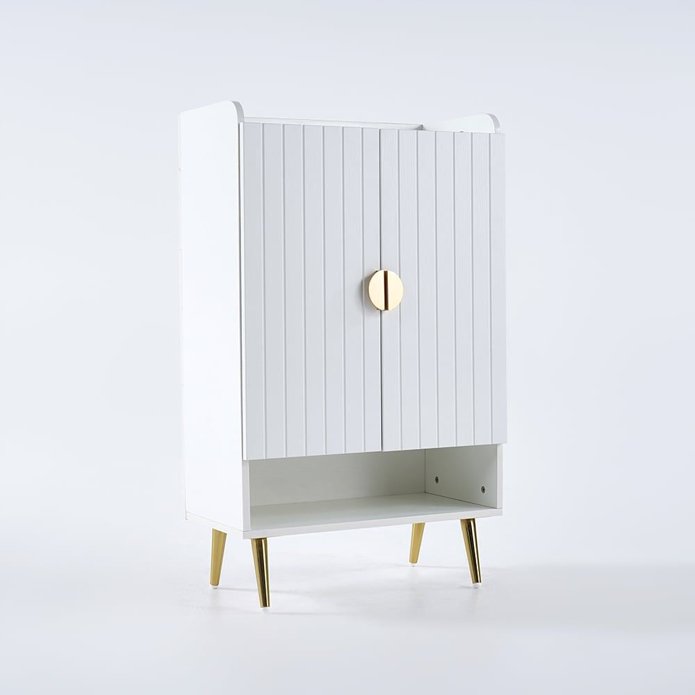 Yellar Nordic Entryway White Shoe Storage Cabinet with Doors & Open Shelves 5-Tier