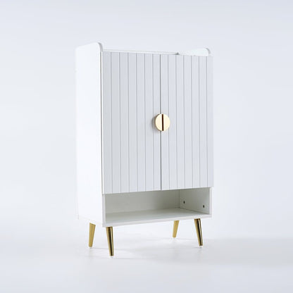 Yellar Nordic Entryway White Shoe Storage Cabinet with Doors & Open Shelves 5-Tier