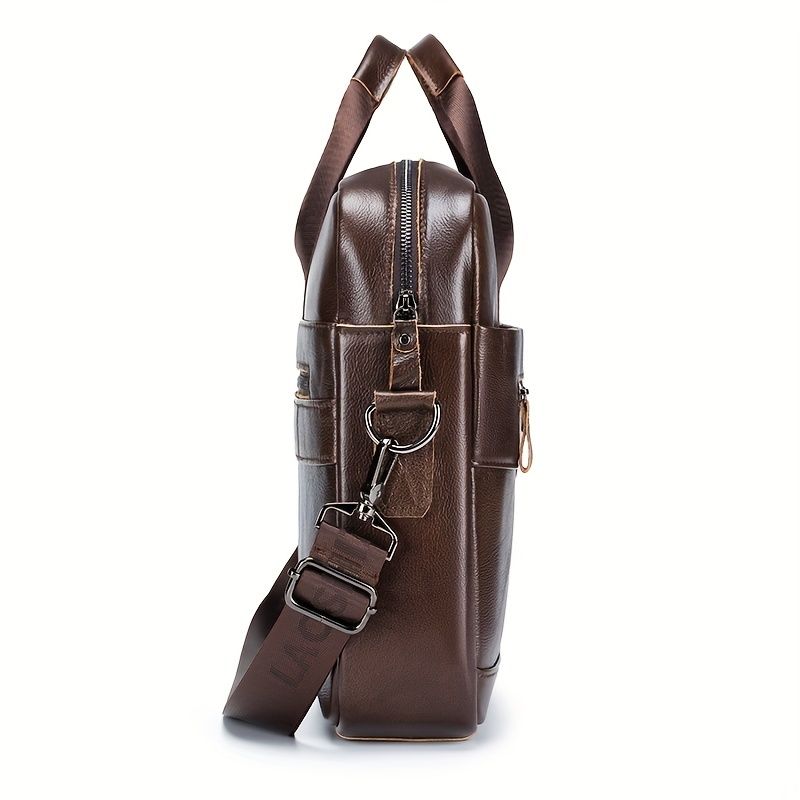 1pc Men's Briefcase, Genuine Leather Men's Bag, Official Bag, 15 Inch Computer Bag, Men's Portable Shoulder Business Bag