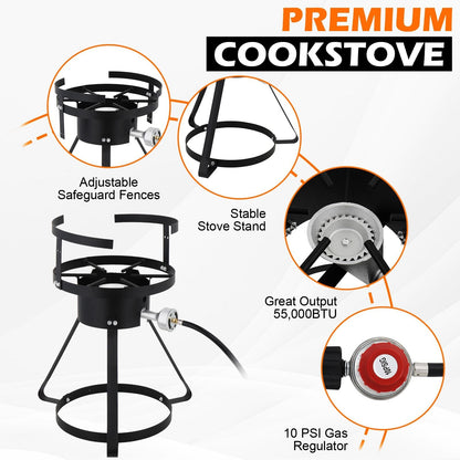 30QT Propane Turkey Fryer Set Silver Aluminum Pot with Black Round Iron Stand Outdoor Gas Deep Fryer Kit for Frying Turkey Seafood and Boiling Crawfish Backyard Cooking Equipment