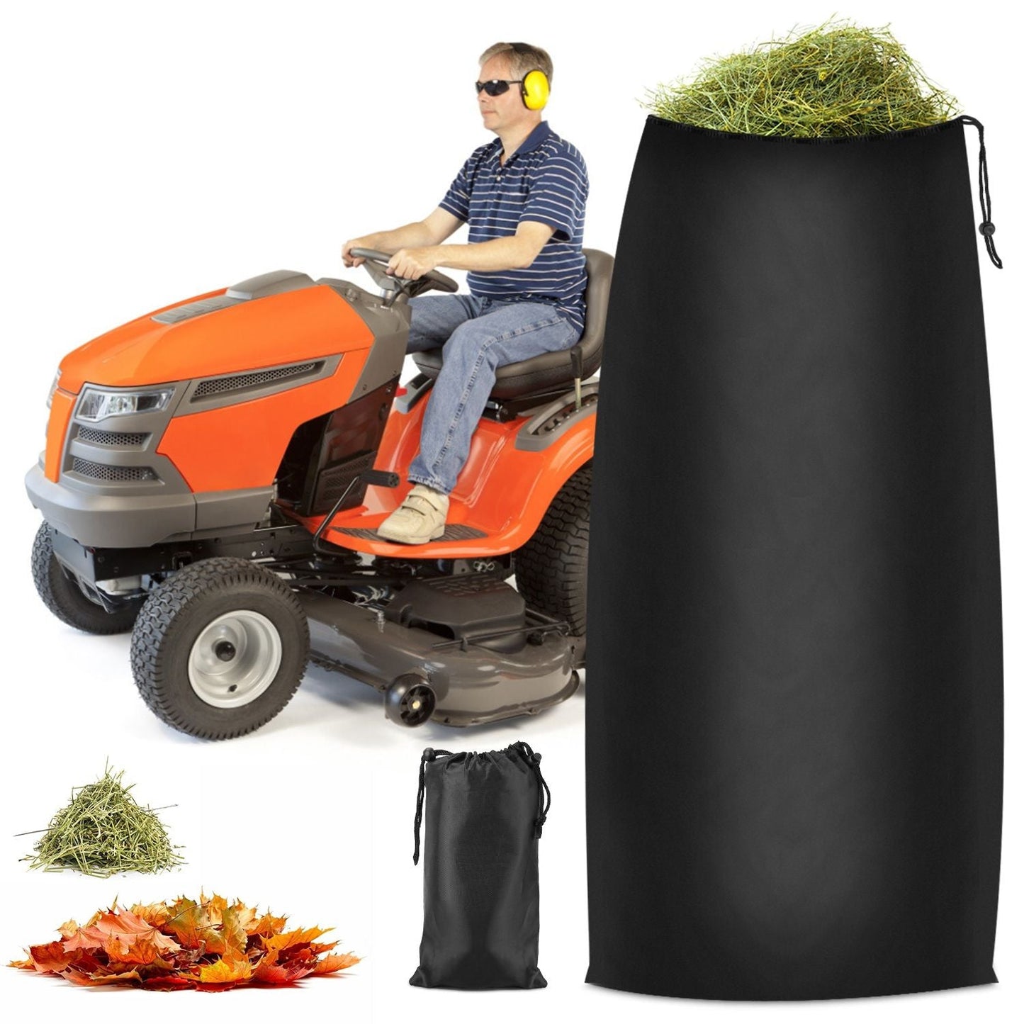 Lawn Tractor Leaf Bag 54 Cubic Feet Standard Garden Waste Collection Bag w/ 112in Opening For Fast & Easy Leaf Collection Riding Lawn Mower Rubbish Bag Outdoor