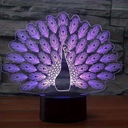 1pc Peacock 3D Illusion Lamps Nightlight With Remote Control, 16 Colors Touch Switch Table Desk Lamps Holiday Xmas Birthday Toys Gifts For Baby Nursery Toddler
