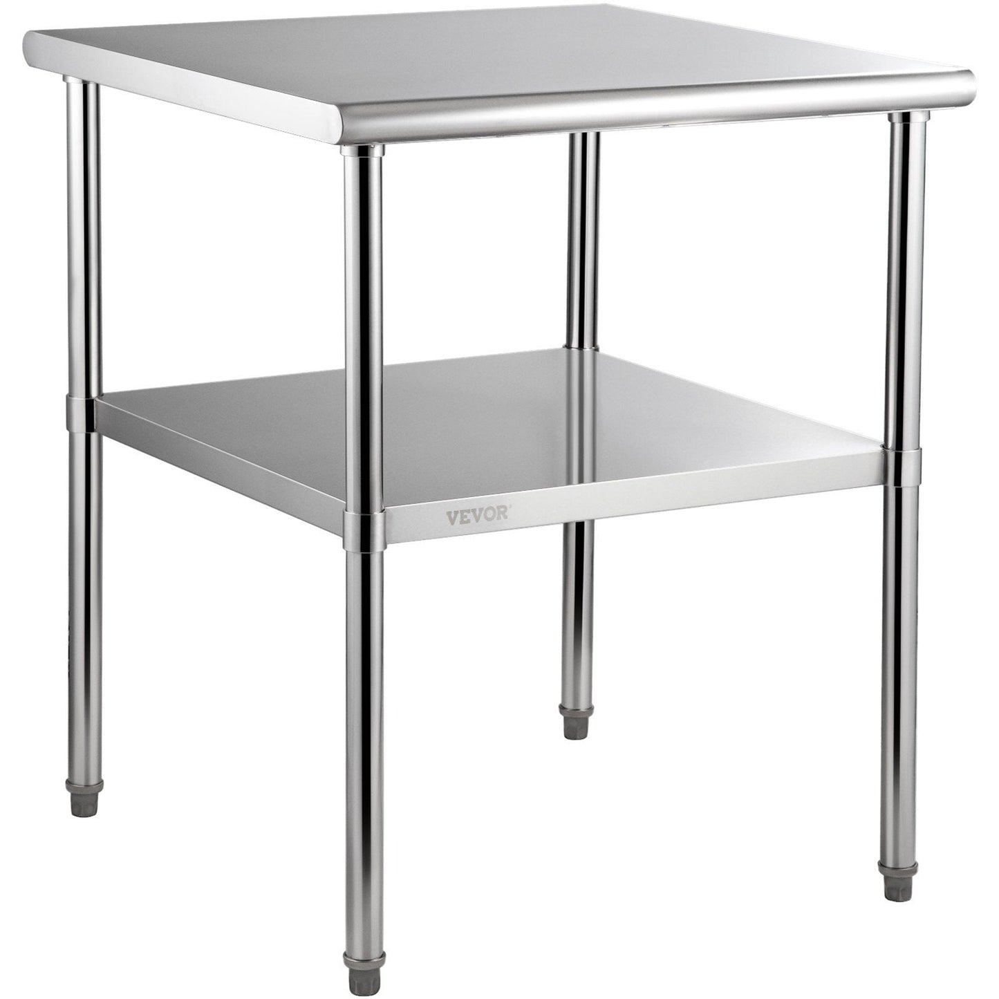 VEVOR Stainless Steel Prep Table, 30 x 30 x 36 Inch, 800lbs Load Capacity Heavy Duty Metal Worktable with Adjustable Undershelf & Feet, Commercial Workstation for Kitchen Garage Restaurant Backyard