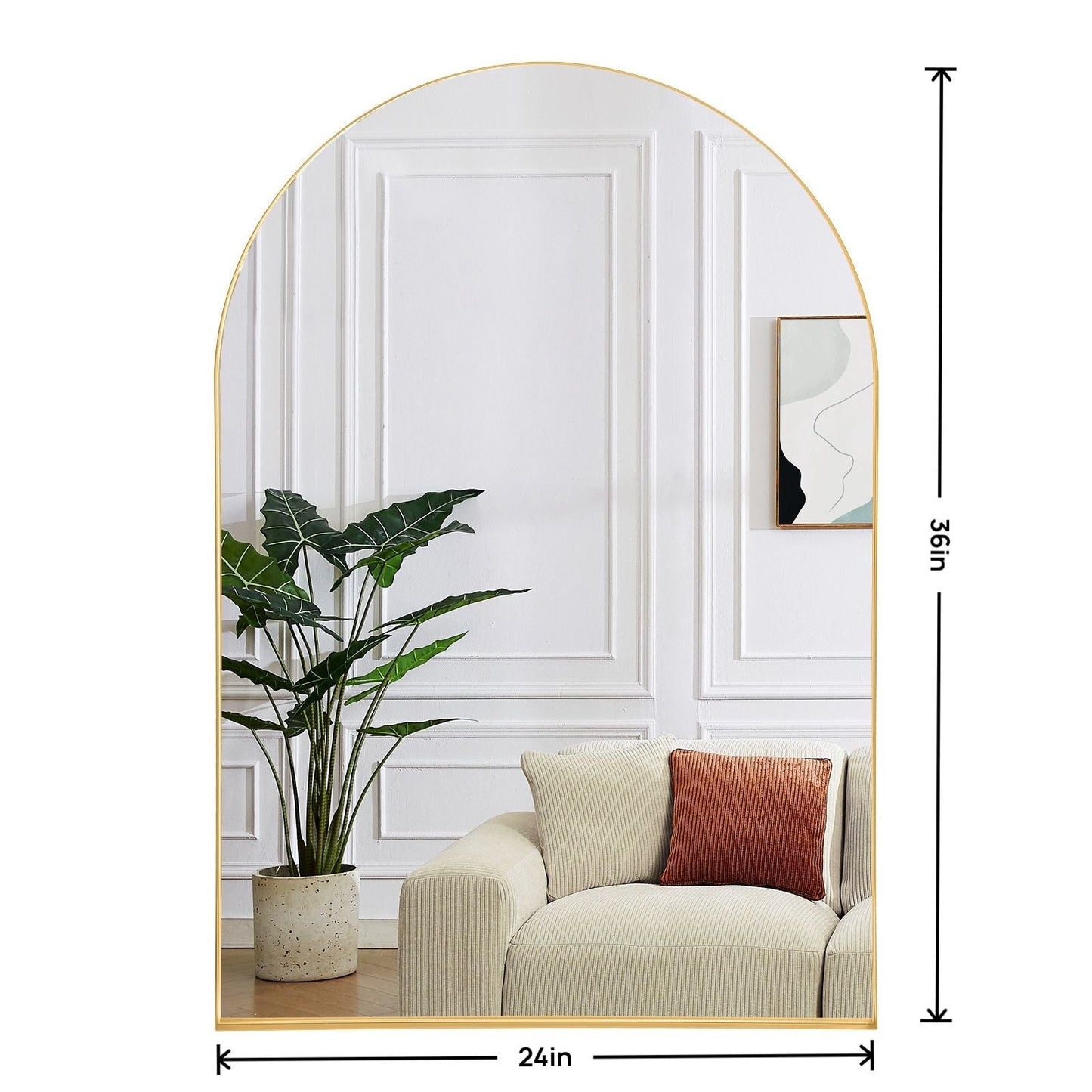 Arched Wall Mirror, 24"×36" Bathroom Mirror Deep Frame, Modern Dresser Mirror Wall Mounted Decor Metal Frame for Bedroom Living Room Entryway Fireplace Mantel Dining Room