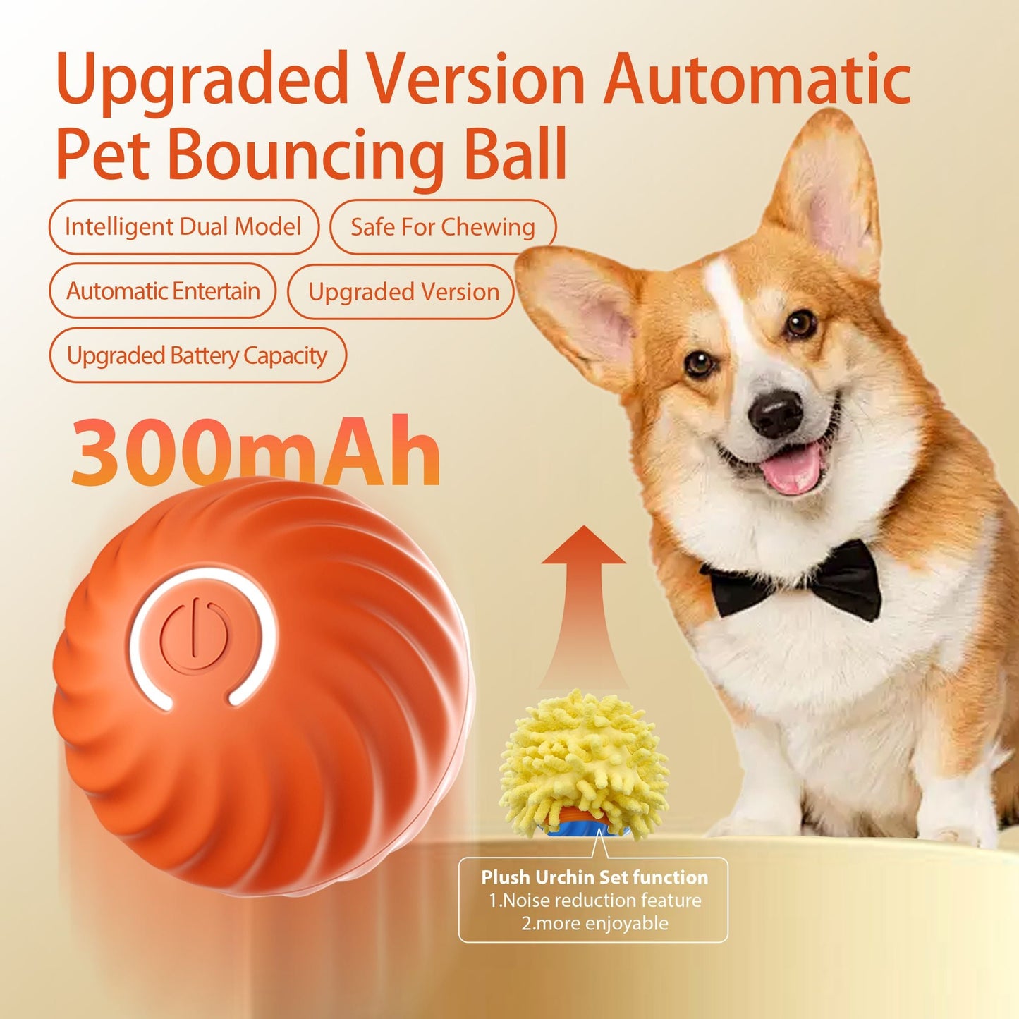 Interactive Bouncing Ball For Dogs,Automatic Smart Toy, Self-moving Rotating Stimulating Pet Entertainment, Noise-Reducing Urchin Cover,USB Rechargeable Dog Toy, Dog Electric Interactive Toy