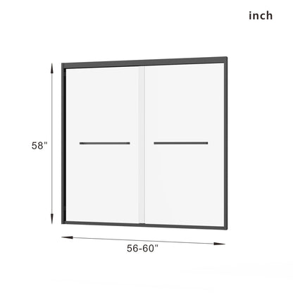 Double Sliding Bathtub Shower Door 60 in. W x 58 in. H Aluminum Framed Shower Enclosure for Tub with SGCC Clear Tempered Glass, Stainless Steel Hardware, Matte Black