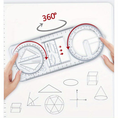 Multifunctional Ruler Function Geometric Graphic Ruler Rotatable Student Universal Ruler Drawing Tool Hand Copy Paper Template Drawing Ruler Triangle Ruler