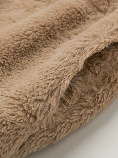 Solid Zip Up Fuzzy Coat, Casual Long Sleeve Lapel Outwear, Women's Clothing