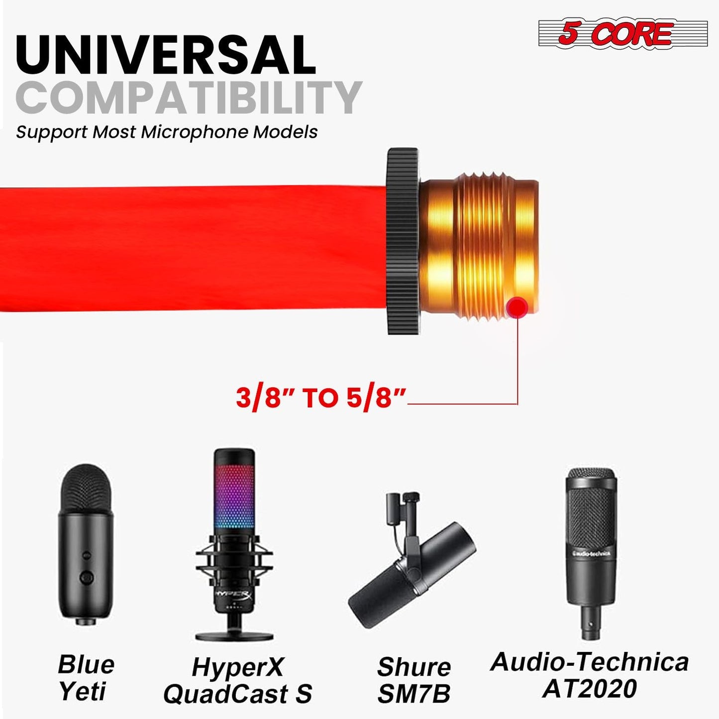 5 Core Tripod Mic Stand Floor Adjustable 18 to 72 Inches Sturdy Boom Arm Holder Microphone Stands Pedestal Para Microfono for Singing MS 080 RED