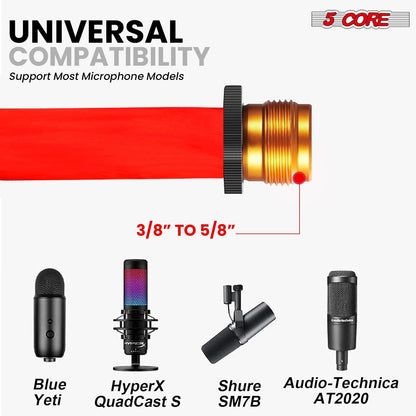 5 Core Tripod Mic Stand Floor Adjustable 18 to 72 Inches Sturdy Boom Arm Holder Microphone Stands Pedestal Para Microfono for Singing MS 080 RED