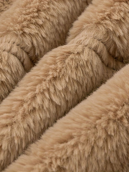 Solid Zip Up Fuzzy Coat, Casual Long Sleeve Lapel Outwear, Women's Clothing