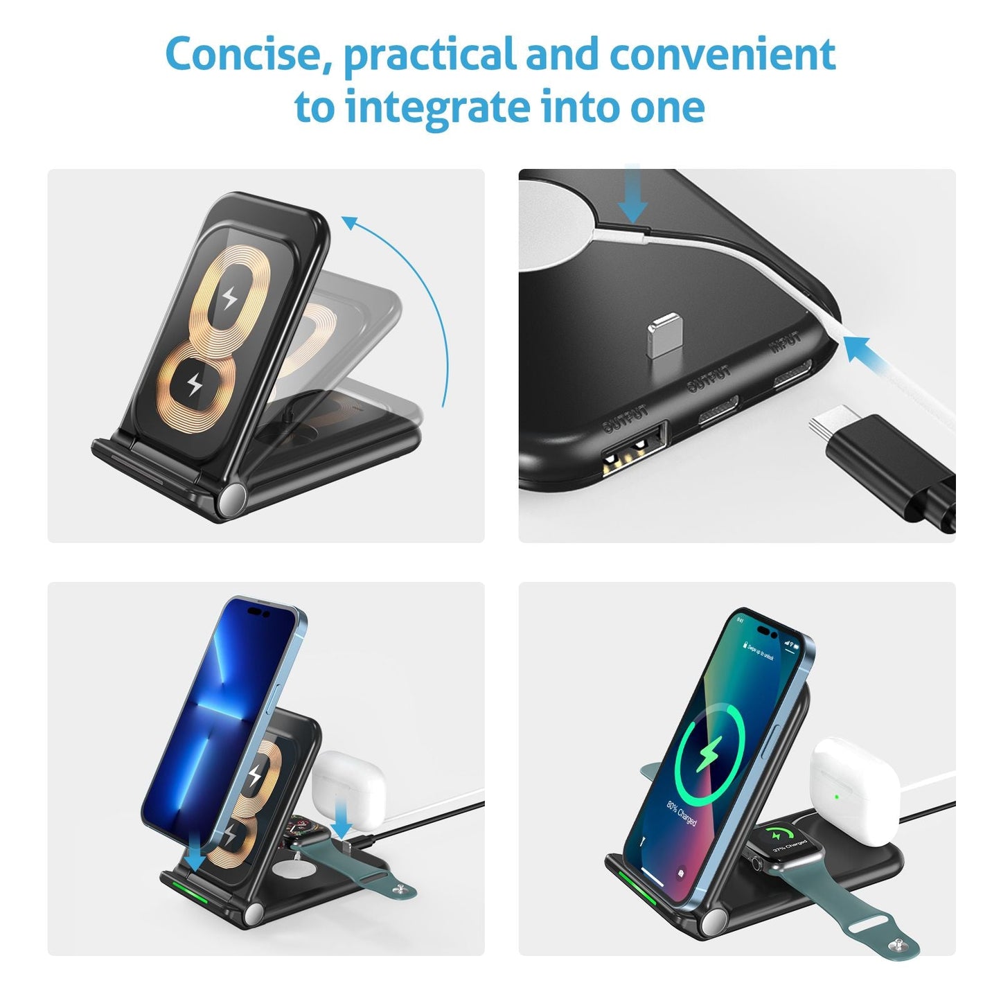 Wireless Chargers 3 in 1 Induction Charger Station for Samsung S22 Ultra Apple Watch Airpods 3 iPhone 14 Pro Max 13 12 11 Xiaomi