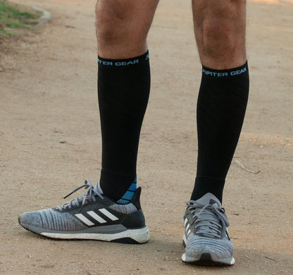 Endurance Compression Socks for Running and Hiking - Black with Blue A