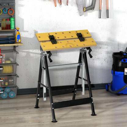 HOMCOM Work Bench Tool Stand with Adjustable Height and Angle, Carpenter Saw Table with 4 Clamps, Steel Frame, 220lbs Capacity