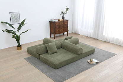 Foldable Sofa Bed, 77.9'' Folding Floor Couch, Compressed Convertable Sleeper Sofa, Memory Foam Couch with Pillow Back Support Armrest, 4-in-1 Futon Sofa Bed for Living Room, Army green