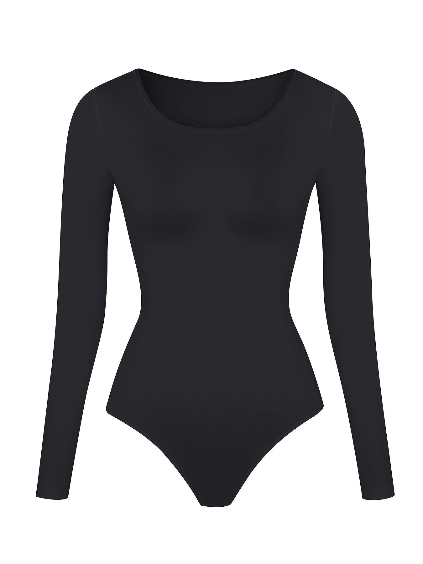 Sexy Basic Slim Bodysuit, Solid Round Neck Long Sleeve Waist Bodycon One Piece Bodysuit, Women's Clothing