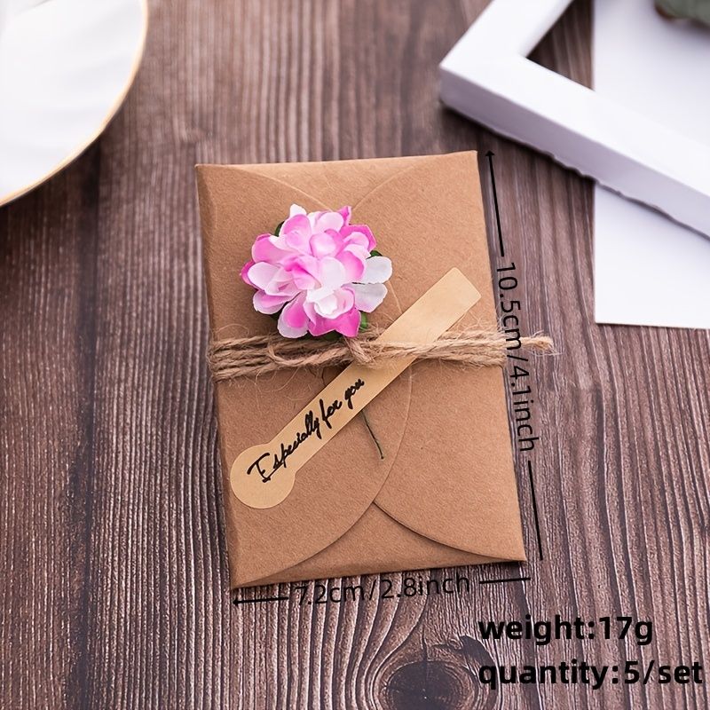 5pcs/set 3D Kraft Paper Envelope Card Flower Bandage Art Envelope Vintage Wedding Supplies