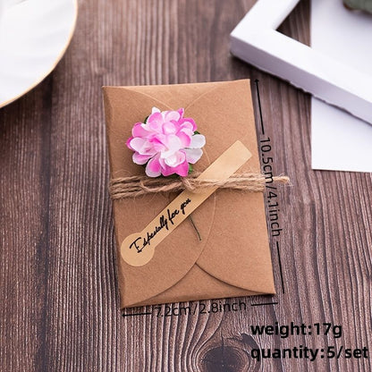 5pcs/set 3D Kraft Paper Envelope Card Flower Bandage Art Envelope Vintage Wedding Supplies