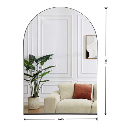 Arched Wall Mirror, 24"×36" Bathroom Mirror Deep Frame, Modern Dresser Mirror Wall Mounted Decor Metal Frame for Bedroom Living Room Entryway Fireplace Mantel Dining Room