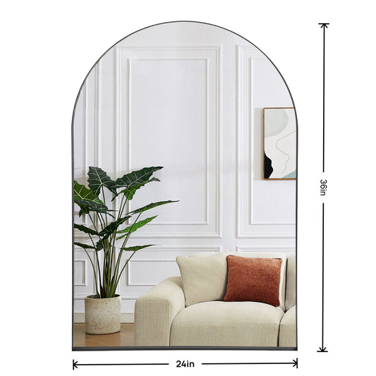 Arched Wall Mirror, 24"×36" Bathroom Mirror Deep Frame, Modern Dresser Mirror Wall Mounted Decor Metal Frame for Bedroom Living Room Entryway Fireplace Mantel Dining Room